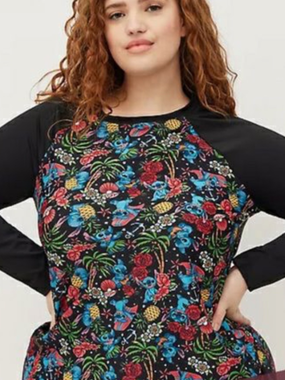 Torrid Disney Lilo Stitch Tattoo Long Sleeve Rash Guard Swim Top 3 3X